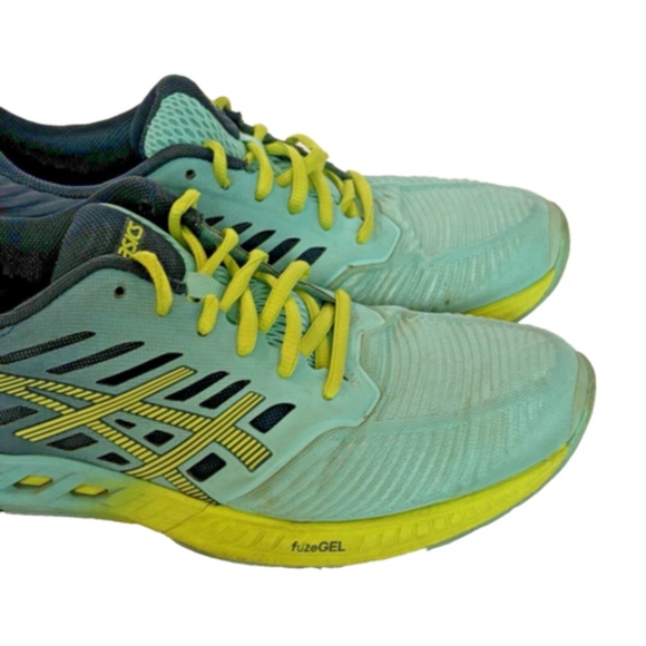 Asics FuzeGel T689N Blue Green Lime Running Shoes Lace Up FuzeX Women's 8.5US - Picture 6 of 13